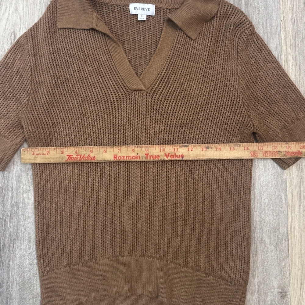 Evereve Adeline Polo Pullover Womens Brown Knit Short Sleeve Size Small Sweater - Picture 6 of 7